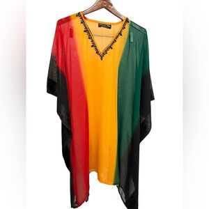 Vibrant Women's Swim Coverup with Beaded Neckline Rasta